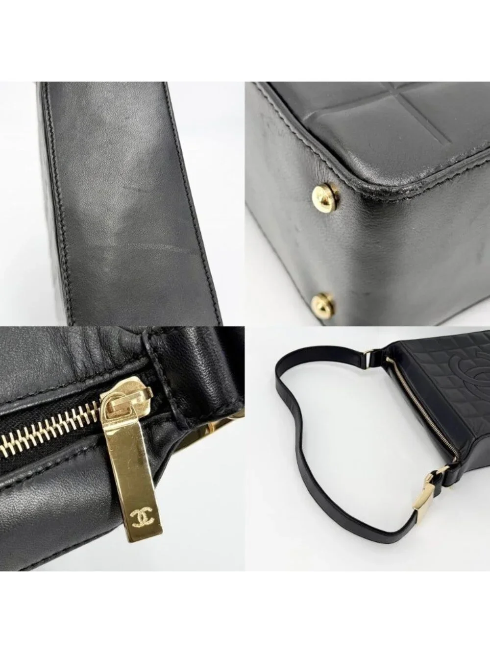 Chanel Shoulder Bag Choedge Coat CC Logo Lambskin Black Gold Vintage